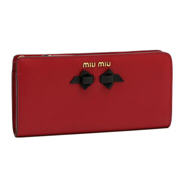 【目玉商品タイムセール】ミュウミュウ／MIUMIUリボンデザイン・ソフトレザー・L字ファスナー長財布(レッド×ブラック)5ML010 SOFT CALF FIOCCO(UEI)FUOCO+NERO