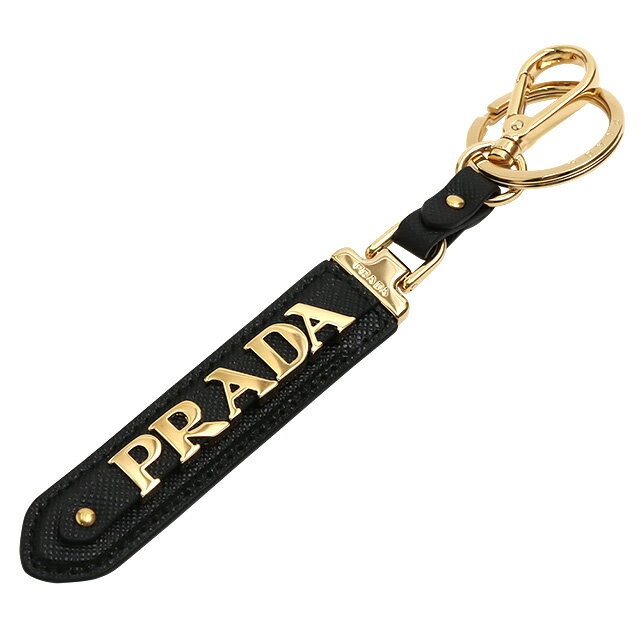 プラダ／PRADA ロゴ・型押しレザー・キーホルダー・キーリング(ゴールド) 1PP067 SAFFIANO(053)NERO