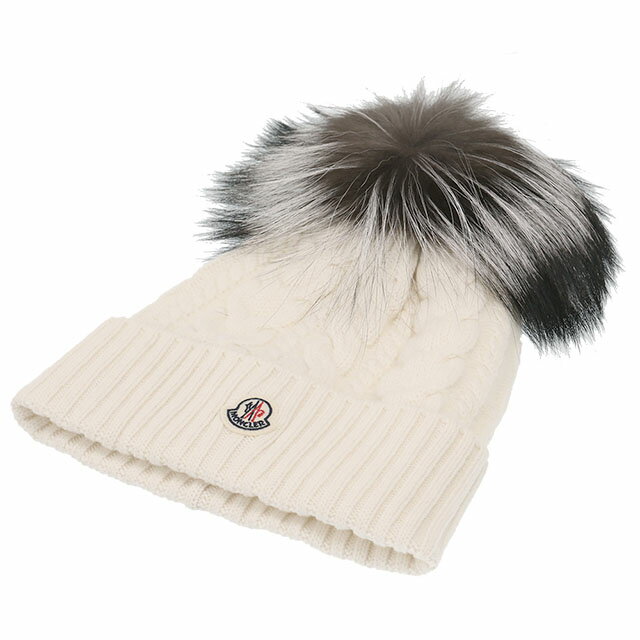 【PT5倍】モンクレール／MONCLER "BERRETTO"ポンポンファー付き ロゴニットキャップ・ニット帽(ホワイト) 9Z703 01 A9328 002／WHITE／H2のサムネイル