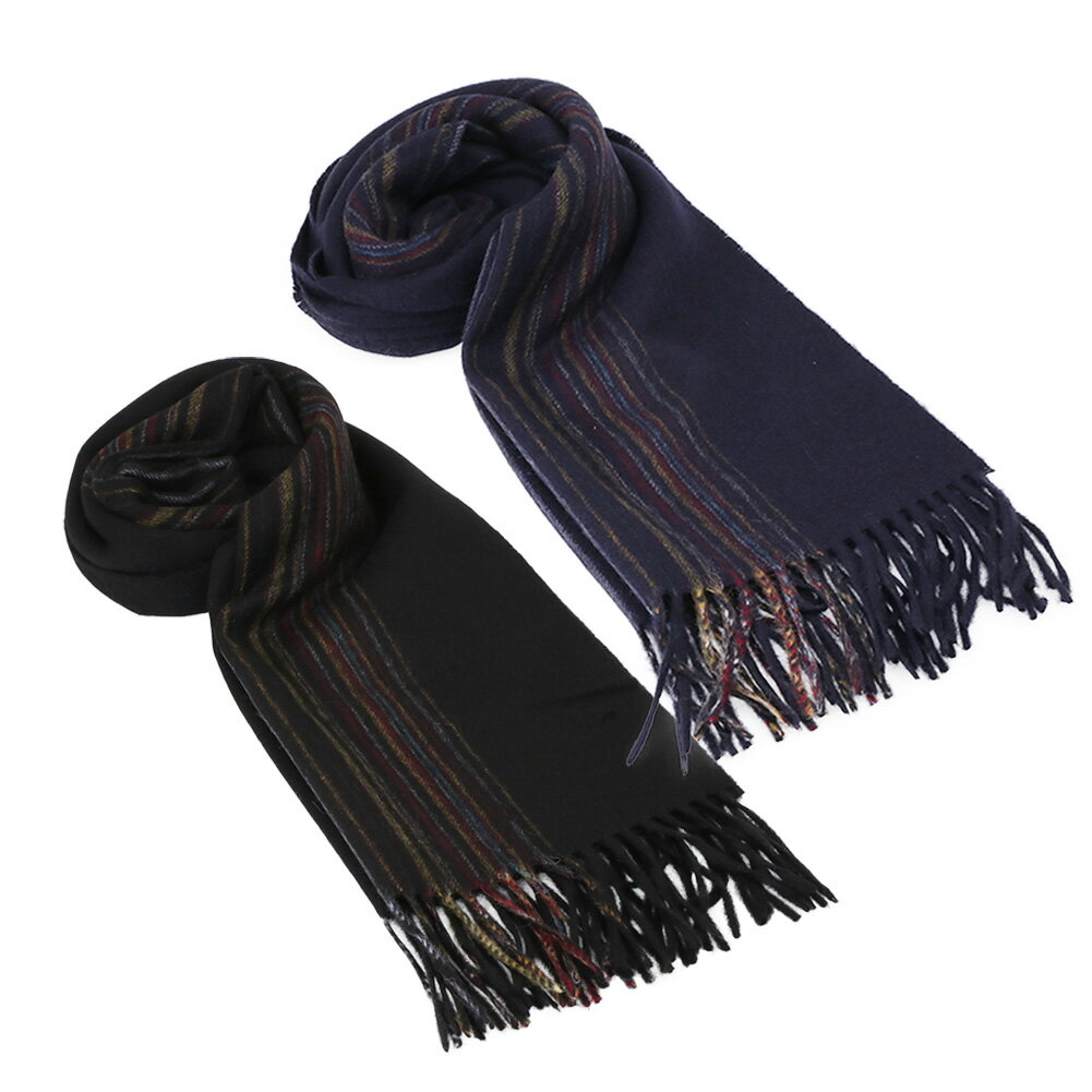 カシミヤ マフラー（メンズ） 【クーポン5%OFF】ポールスミス／PAUL SMITH "SCARF OFFSET SIGNATR・シグネチャー ストライプ スカーフ" メンズ ラムウール・カシミヤマフラー・ プレーン (ネイビー・ブラック) M1A 150K L623 47・79／NAVY・BLACK