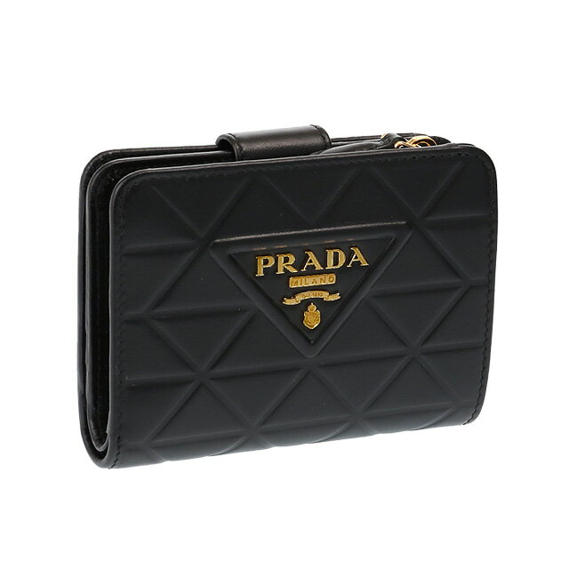 【クーポン5%OFF】プラダ／PRADA メタルレタリングロゴ・ソフトカーフ トライアングル ウォレット・2つ折り財布・中財布(ブラック) 1ML018 SOF CALF TRIANG(2CLU) NERO