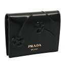 【P5倍】プラダ／PRADA ”ブラッシュドレザー”フラワーエンボスデザイン・2つ折り財布・中財布(ブラック)1MV204 SPAZZOLATO FIOR(2CN3)NERO