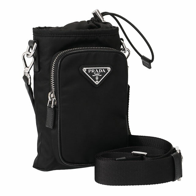 【P5倍】プラダ／PRADA トライアングルロゴ・ナイロン×レザー 巾着型 斜め掛けショルダーバッグ・ミニバッグ(ブラック) 2ZH155 TESSUTO(2DMI)NEROのサムネイル