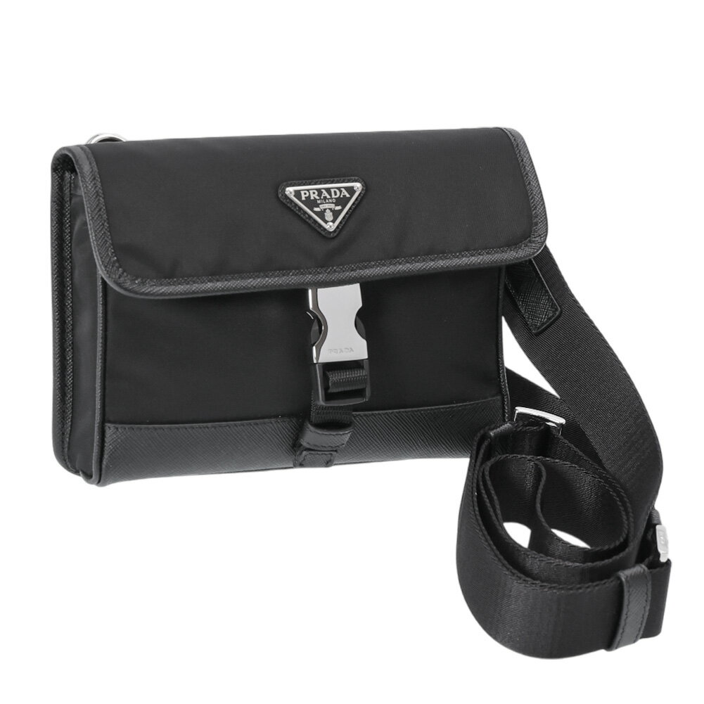 【クーポン5%OFF】 プラダ/PRADA ”Re-Nylon xサフィアーノレザー スマートフォンケース” ID&ストラップ付携帯ケース(ブラック) 2ZH108 TESSUTO + SAFFIANO(2DMH)NERO