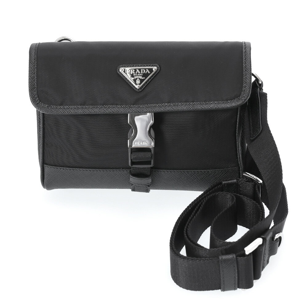 【クーポン5%OFF】 プラダ／PRADA ”Re-Nylon xサフィアーノレザー スマートフォンケース” ID＆ストラップ付携帯ケース(ブラック) 2ZH108 TESSUTO + SAFFIANO(2DMH)NERO