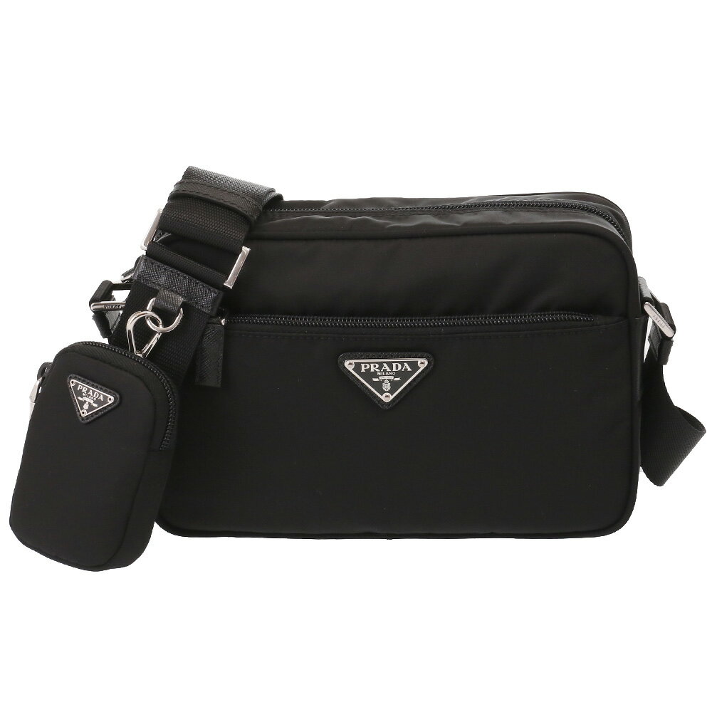 【クーポン5%OFF】プラダ／PRADA ”Re-Nylon ショルダーバッグ”取り外し可能ミニポーチ付き・斜め掛けショルダーバッグ(ブラック) 1BC167 VELA(RV44 V B1M)NERO