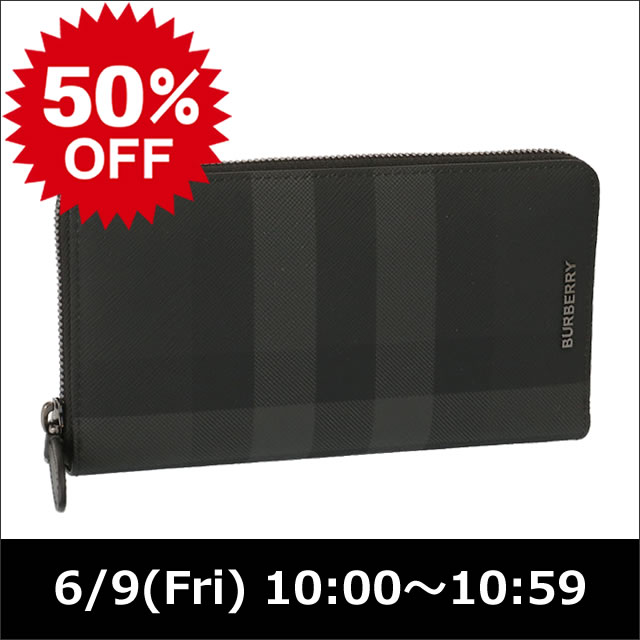 【楽天スーパーSALE】バーバリー／BURBERRY "チャコールチェック＆レザー ラウンドジップウォレット"ロンドンチェック・ラウンドジップ長財布(チャコール×ブラック) 8064586 A1208／CHARCOAL／LONDON CHECKのサムネイル