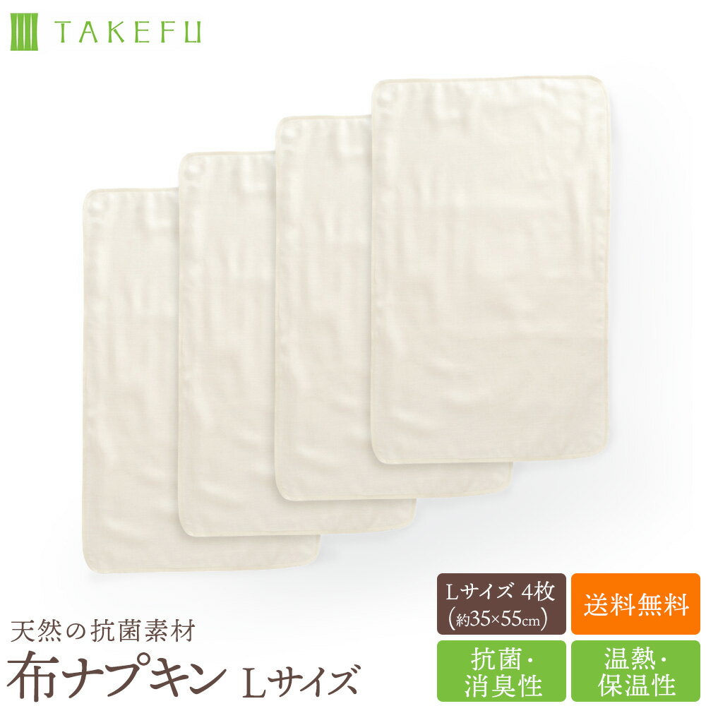 [ネコポス送料無料] TAKEFU（竹布） 布ナプキン Lサイズ4枚セット 洗い替えに最適 天然素材 抗菌消臭 サラサラ吸収 ふんわり肌ざわり ムレない ニオイ軽減 おりものシートにも 敏感肌 かぶれやすいお肌 弱いお肌の方に ゴミを出さない 地球にやさしい