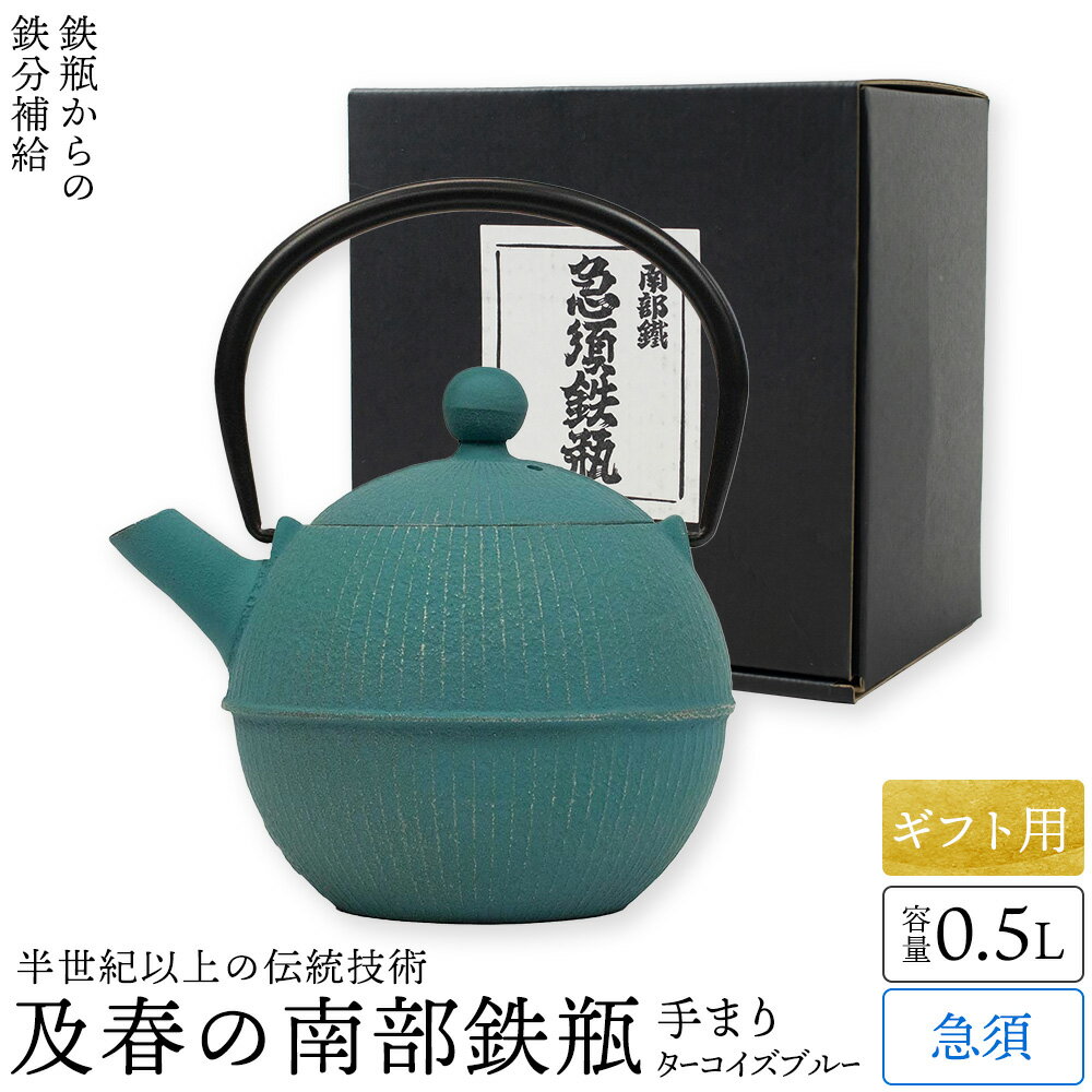 ギフト用 南部鉄器 急須 手まり ターコイズブルー 0.5リットル カラーポット おしゃれ 日本製 ティーポット 手毬模様 モダン かわいい 可愛い 茶こし付 内部ホーロー加工 及春鋳造所 鉄瓶 取っ手 人気 ギフト おすすめ プレゼント 割れない 和食器 父の日 母の日 敬老の日のサムネイル
