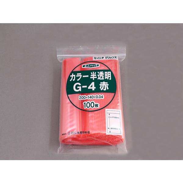 Rakuten - ユニパックカラー半透明 G-4 赤 140×200mm 0.04mm厚 （100枚入)　品番:101-7520701