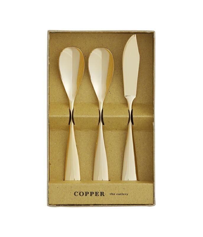 【送料無料】COPPER the cutlery アイスクリームスプーン2本＆バターナイフ1本セットミラー仕上げゴールド【楽ギフ_包装】