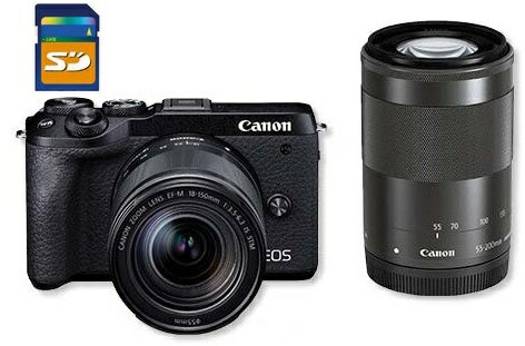SDHCカード8GB差し上げます【送料無料】Canon・キヤノン デジタル一眼レフカメラ EOS M6 Mark II ダブルズームキット ブラック【楽ギフ_包装】【***特別価格***】