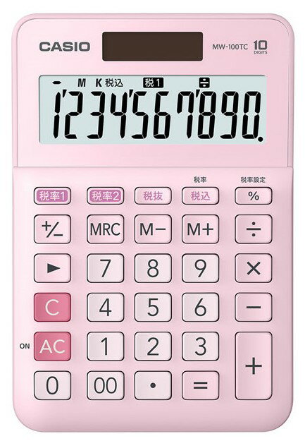 【ゆうパケットで送料無料】CASIO カシオ W税率電卓 ミニジャストタイプ MW-100TC-PK ピンク