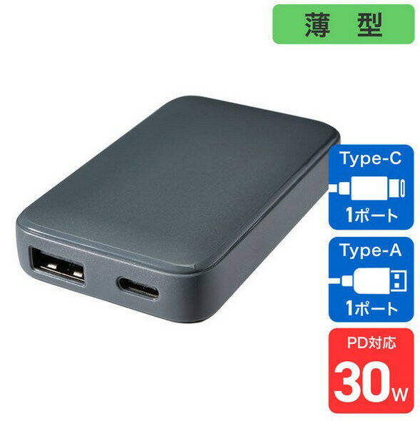 【ゆうパケットで送料無料】ELPA フラットUSBアダプター PD30W UC-23B(GY)