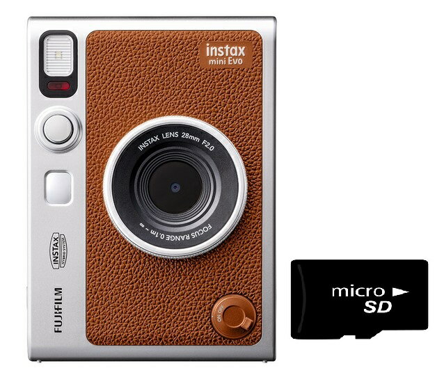 マイクロSDHCカード64GB付き【送料無料】FUJIFILM フジフイルム INS MINI EVO BROWN ハイブリッドインスタントカメラ チェキ デジタルカメラ 機能搭載【スーパーロジ】【あす楽対応】