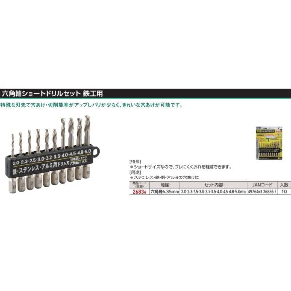 六角軸 ショートドリルセット 10本組 RELIEF 26836 イチネン ミツトモ