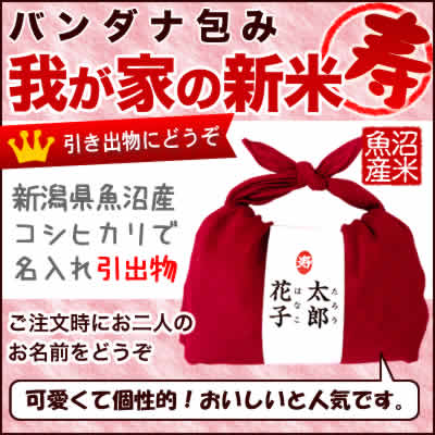 名入れ 魚沼産こしひかり 令和2年産 バンダナ包み我が家の新米 結（300g×2袋入）披露宴 二次会に