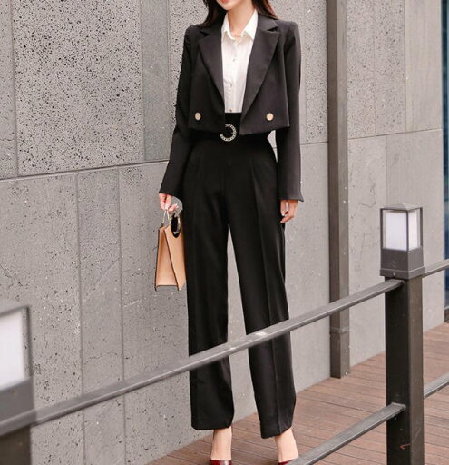 セットアップ 春 大きいサイズ ジャケット ワイドパンツ ハイウエスト 無地 シンプル エレガント 上品 30代 40代 ブラック BY-306 セットアップ 春 大きいサイズ ジャケット ワイドパンツ ハイウエスト 無地 シンプル エレガント 上品 30代 40代 ブラック BY-306
