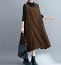 ジャンパースカート 大きいサイズ ロング コーデュロイ ゆったり 大人 シンプル カジュアル 30代 40代 ブラウン ブルー ブラック BY-390