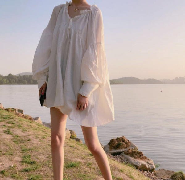 チュニック トップス 長袖 ゆったり 体型カバー 無地 シンプル カジュアル 大人 リゾート 30代 40代 ホワイト TP-032B