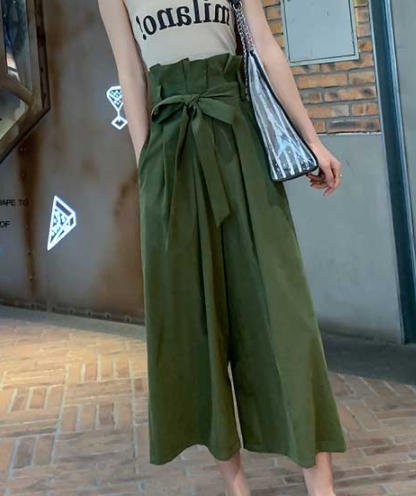 ワイドパンツきれいめ春ウエストリボ...