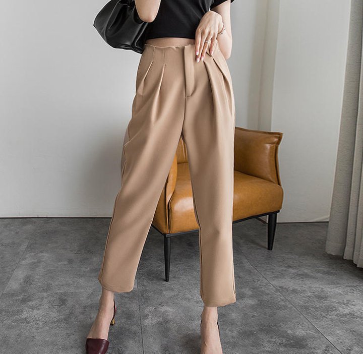 ロングパンツ テーパードパンツ きれいめ 春 ハイウエスト ゆったり 体型カバー 無地 上品 シンプル ベーシック カジュアル 大人 30代 40代 ベージュ ブラック PT-044R