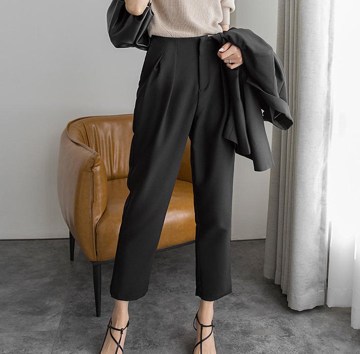 ロングパンツ テーパードパンツ きれいめ 春 ハイウエスト ゆったり 体型カバー 無地 上品 シンプル ベーシック カジュアル 大人 30代 40代 ベージュ ブラック PT-044R