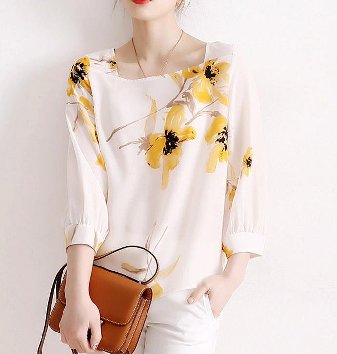 ブラウス トップス 大きいサイズ スクエアネック 花柄 フェミニン きれいめ レトロ 大人 上品 30代 40代 ホワイト TP-070R