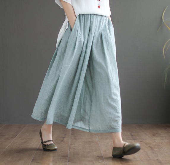 ワイドパンツ きれいめ リネン ハイウエスト ゆったり ウエストゴム カジュアル 大人 シンプル 上品 グリーン ベージュ ホワイト PT-089