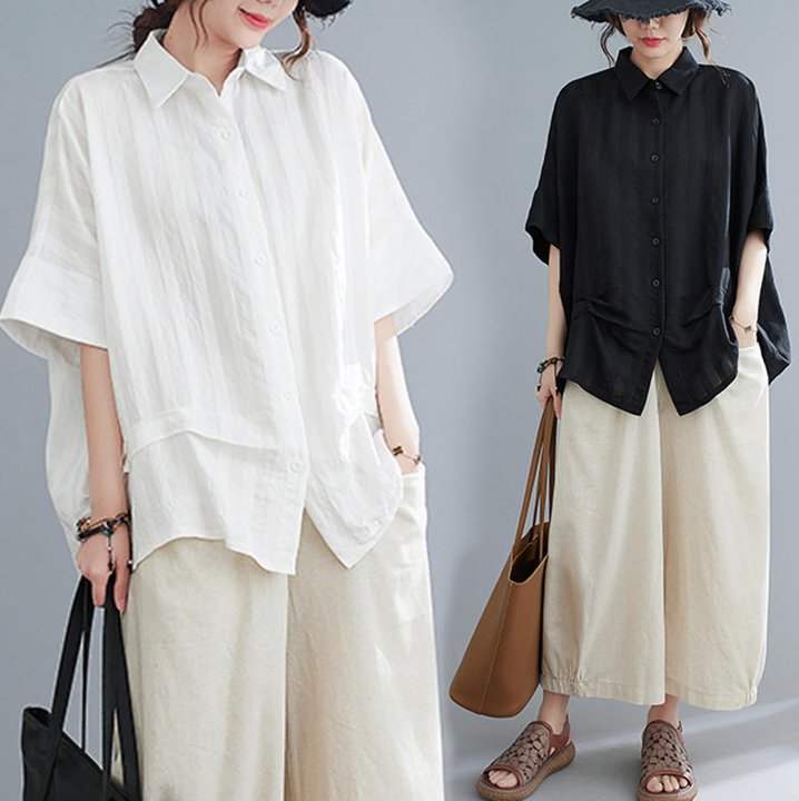 リネンシャツブラウスシャツトップス...