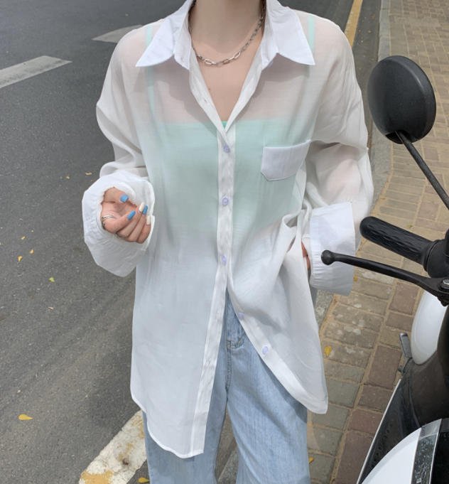 シアーシャツ トップス シースルー 透け感 ゆったり カジュアル シンプル 大人 きれいめ 30代 40代 パープル グリーン イエロー ホワイト ピンク TP-255R