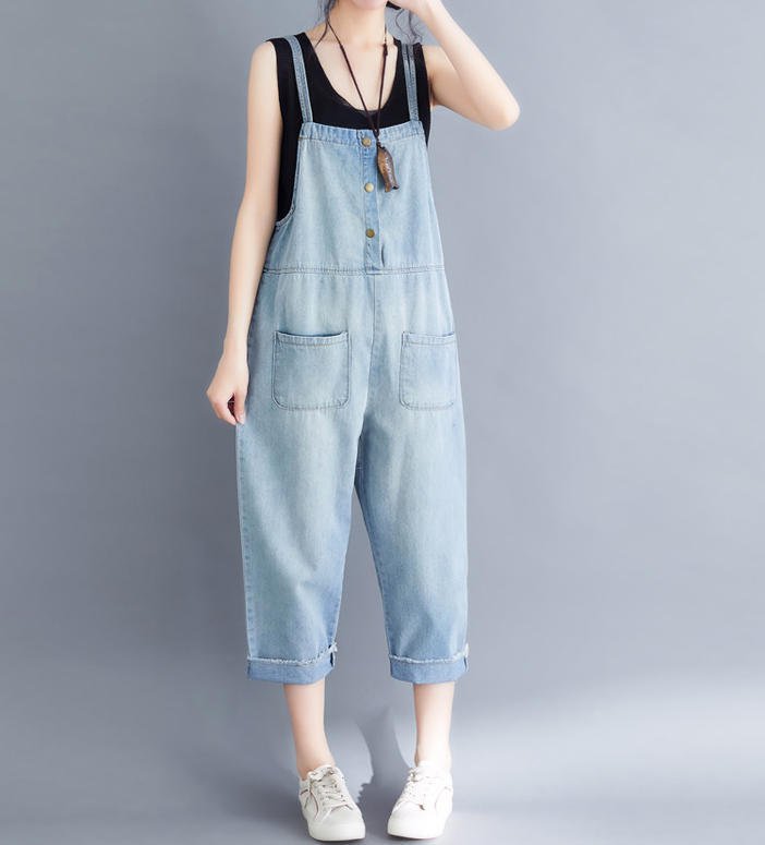 オーバーオール ワイドパンツ ゆったり 無地 カジュアル シンプル 大人 体型カバー 30代 40代 ブルー OI-022R