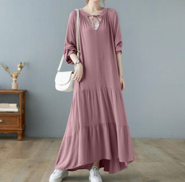 リネンワンピースきれいめ半袖ティア...