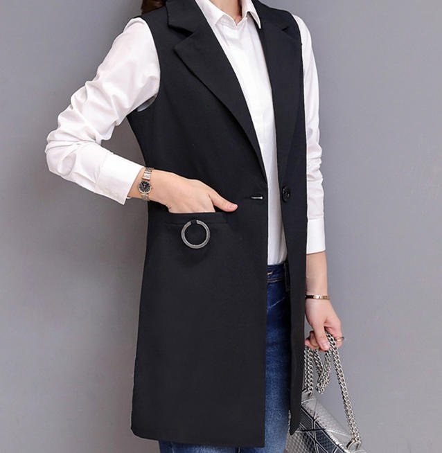 ジレ コート ロングジレ ロングベスト レディース トレンチベスト ノーカラー アウター 大きいサイズ ロング丈 秋冬 カジュアル エレガント シンプル 通勤 30代 40代 ブラック ブラウン カーキ OU-097Rのサムネイル