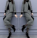 パンツスーツ 入学式 ママスーツ 七五三 ハイウエスト 千鳥格子 ワイドパンツ きれいめ 上品 大人 シック エレガント 無地 フォーマル 30代 40代 グレー ST-026R(4)
