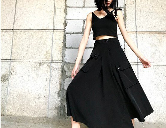 スカート 秋 冬 Aライン おしゃれ 大人かわいい きれいめ ハイウエスト マルチポケット ミモレ丈 変形デザイン イレギュラーデザイン お出かけ デート SK-002RT