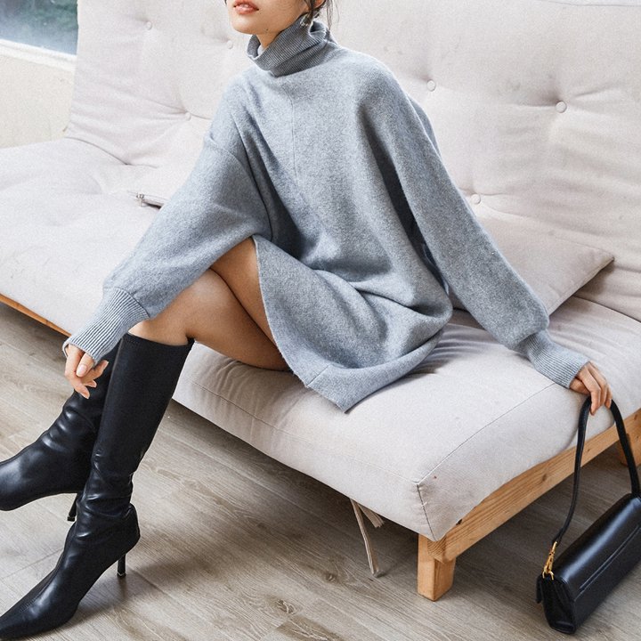 ハイネックセーターアルパカ混長袖ミ...