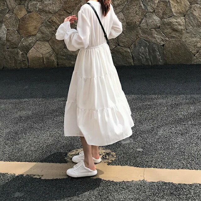 ワンピース ロング ティアード カシュクール Vネック ゆったり 長袖 無地 シンプル おしゃれ ナチュラル 大人可愛い カジュアル ガーリー お出かけ デート 普段使い デイリー OP-141IU