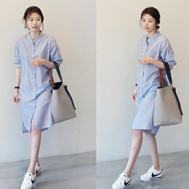シャツワンピース 膝丈 ノーカラー 背中あき バックコンシャス おしゃれ ゆったり 長袖 セクシー カジュアル 大人可愛い お出かけ デート 普段使い デイリー 着回し OP-238IU