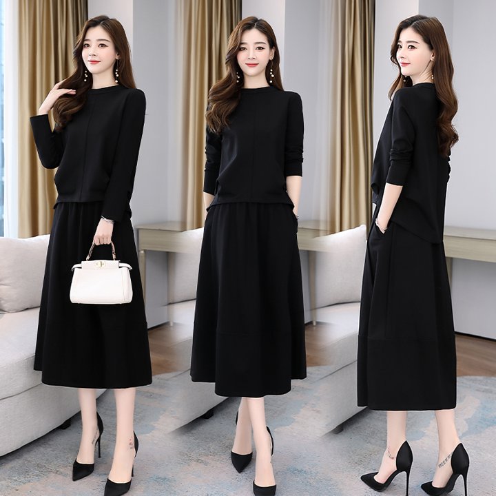 セットアップ スカート フレア 膝下丈 Aライン 無地 シンプル 長袖 秋冬 通勤 エレガント フォーマル お出かけ デート オケージョン ST-001GT