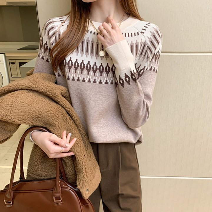 ニットトップス カジュアル 秋 冬 おしゃれ ノルディック フェミニン 長袖 お出かけ TP-005GT