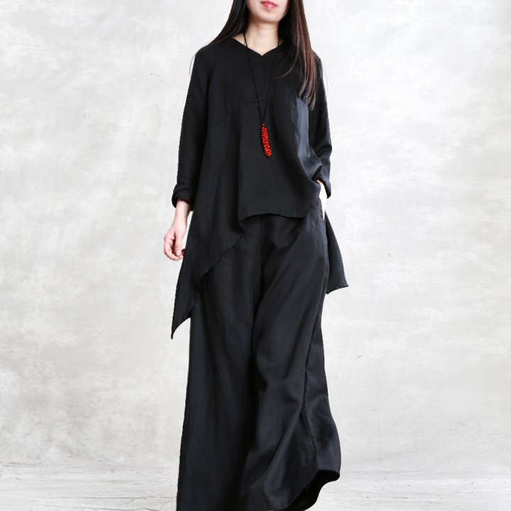 セットアップ チュニック ワイドパンツ Vネック ワントーン 30代 40代 50代 上品 無地 シンプル 春 秋 おしゃれ 個性的 お出かけ デート ST-004GT