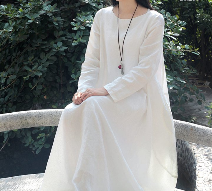 リネン ロングワンピース 長袖 マキシ丈 ワンピース 麻 秋冬 春 おしゃれ シンプル 無地 大きいサイズ ラフ ナチュラルワンピース ナチュラルコーデ 大人 上品 カジュアル ラウンドネック OP-023MS