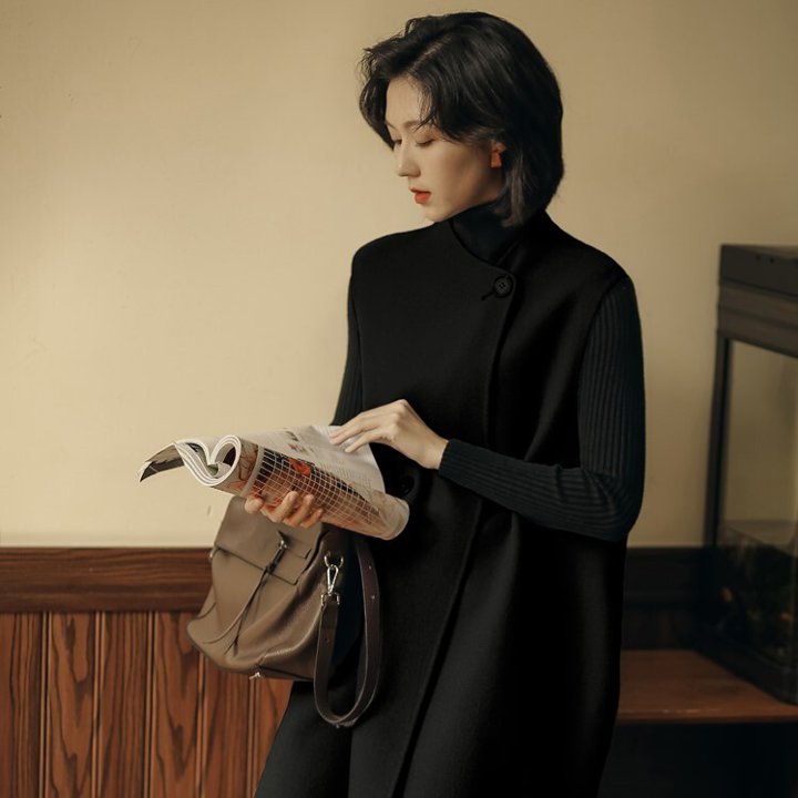 レディース ベストコート ミディアムコート ウールコート アウター ジャケット ジレベスト ノースリーブ無地 春秋 冬 通勤 お出かけ 普段着 デート OU-012SEのサムネイル