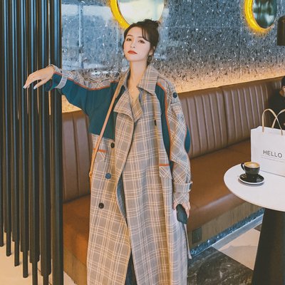 コート トレンチコート アウター ロングコート レディース 春秋 長袖 マルチカラー 配色 チェック