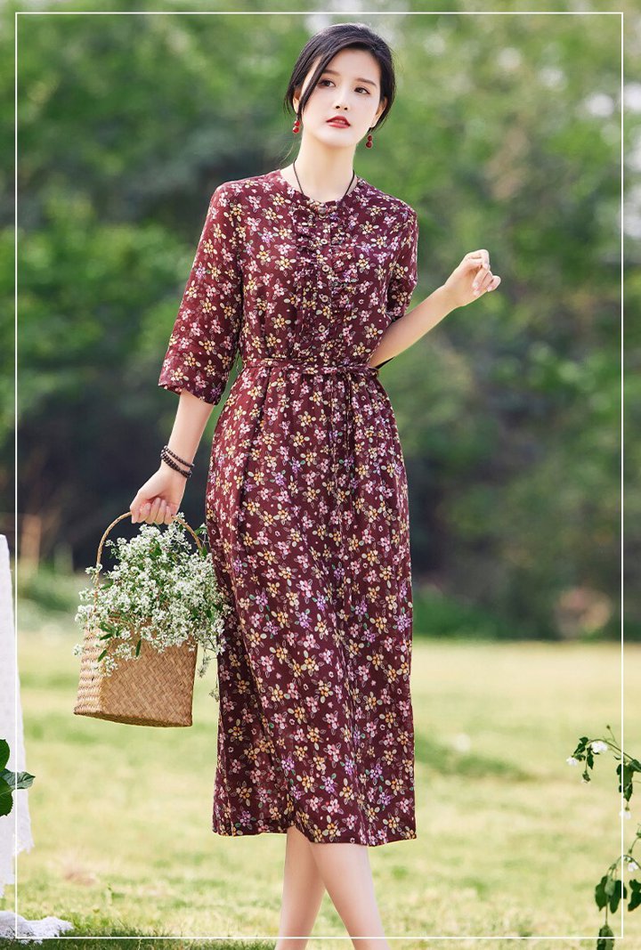 花柄 リネン ワンピース 長袖 ロング 生地 キャンバス 春 夏 レトロ 北欧 スカート レース タイト レディース 無地 しわ加工 ブラウス 膝丈 ミディアム きれいめ 韓国 マタニティ 大きいサイズ フリーサイズ シック タウン お出かけ デート OP-024KT