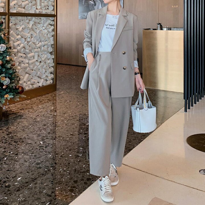 セットアップ スーツ 長袖 ライトグレー ブラック ストライプ カジュアル 大人 オフィス 春秋 お出かけ デート 通勤 ST-005KM