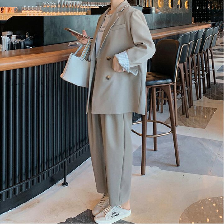 セットアップ スーツ 長袖 ライトグレー ブラック ストライプ カジュアル 大人 オフィス 春秋 お出かけ デート 通勤 ST-005KM