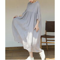 ワンピース 半袖 ロング丈 ラベンダー 薄紫 麻 リネン 春夏 ウエスト パーティー フレア きれいめ レディース ロング カジュアル 韓国 通勤 ゆったり ママ 20代 30代 40代 50代 60代 ナチュラル パーティー かわいい 2022春 上品 保護者会 ガーリー 無地 ふわり ぽっちゃり