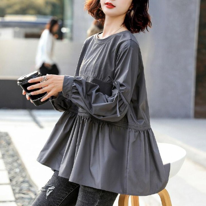 トップスカットソー長袖綿コットンブ...